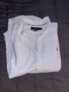 Ralph Lauren Light Blue & White Striped Button-Down Shirt Slim Fit Men’s Large